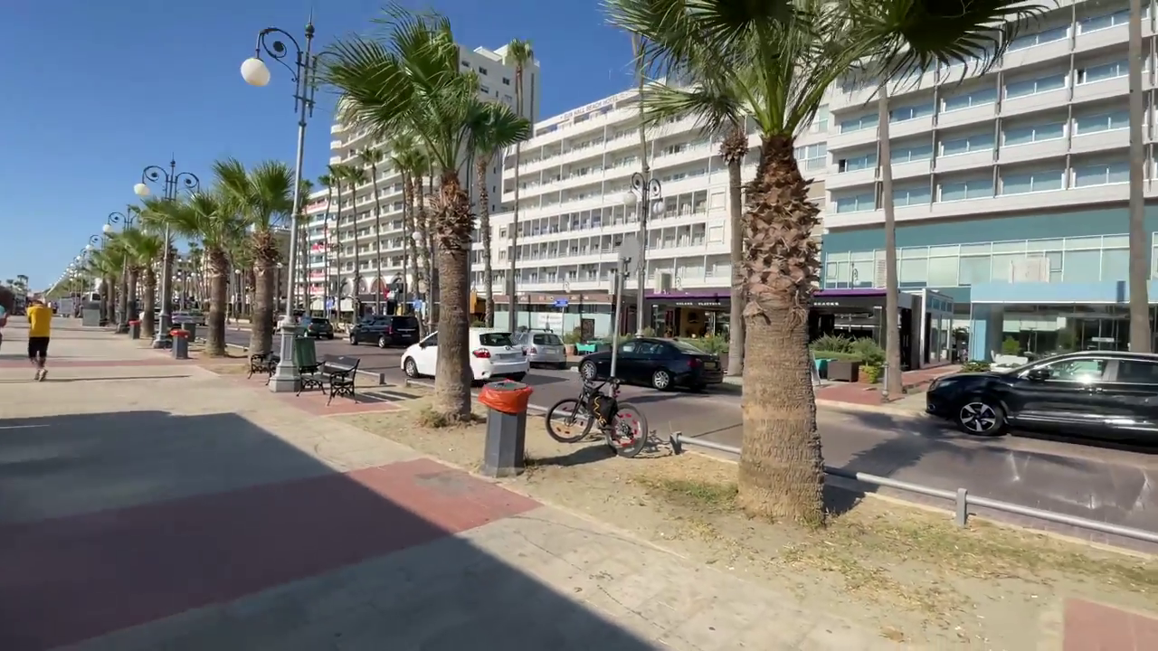 Finikoudes Promenade lined with Palm Trees, Larnaca, Cyprus