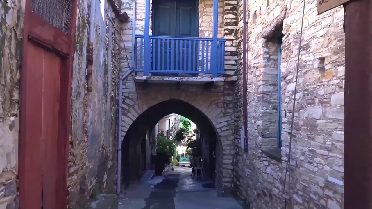 Pano Lefkara, Cyprus: Narrow Alley with Stone-Built Houses and a Small Stoa (Arcade)