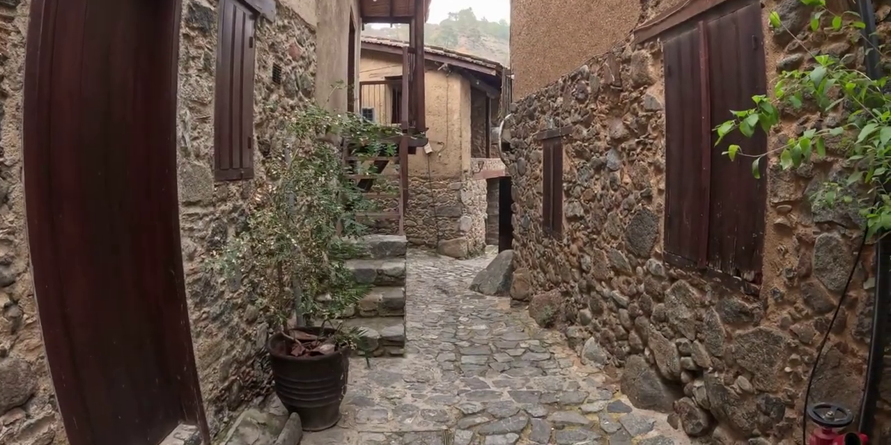 Walking Through the Narrow Cobbled Alleys of Palia ("Old" in English) Kakopetria, Cyprus